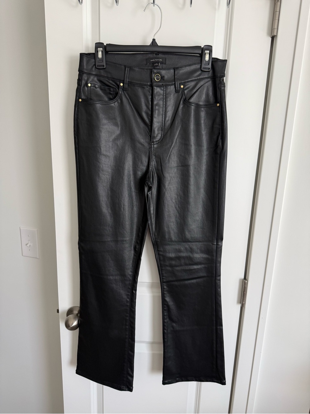 Ann Taylor Black Faux Leather Flare Jeans